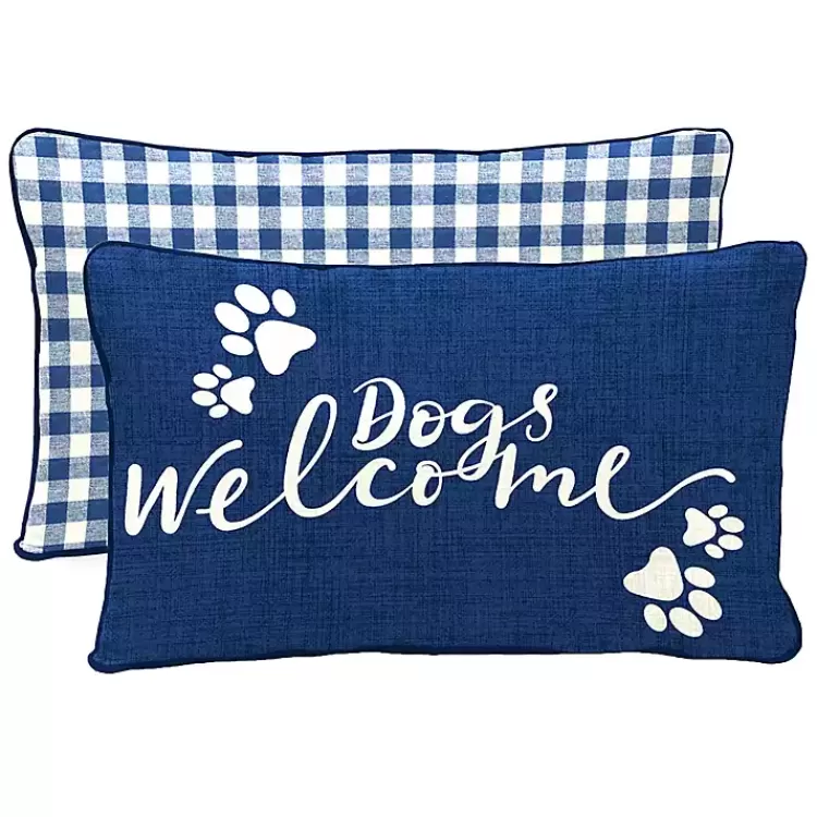Navy Dogs Welcome Outdoor Lumbar Pillow>Kirklands Home Shop