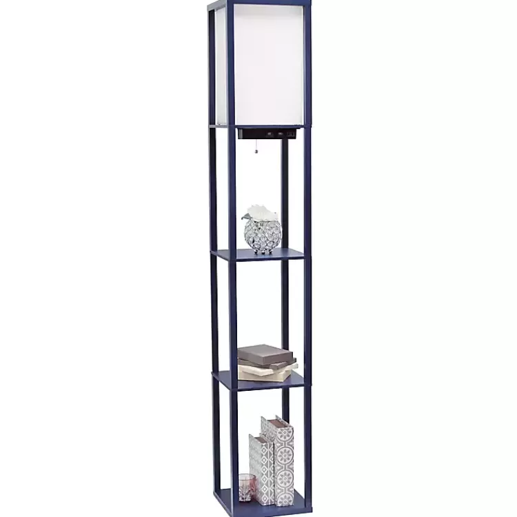 Navy Etagere Shelf Charging Floor Lamp>Kirklands Home Store