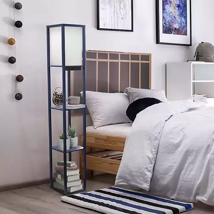 Navy Etagere Shelf Charging Floor Lamp>Kirklands Home Store