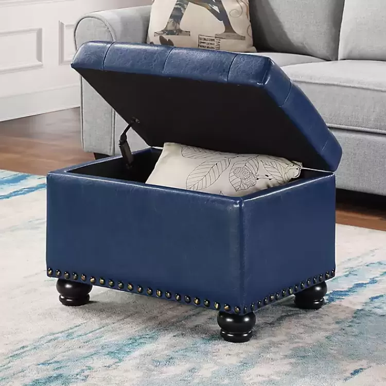 Navy Faux Leather Jessy Storage Ottoman>Kirklands Home Hot