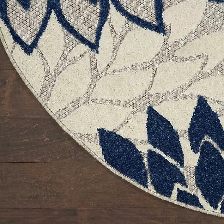 Navy Floral Burst Round Outdoor Area Rug, 7x7>Kirklands Home Discount