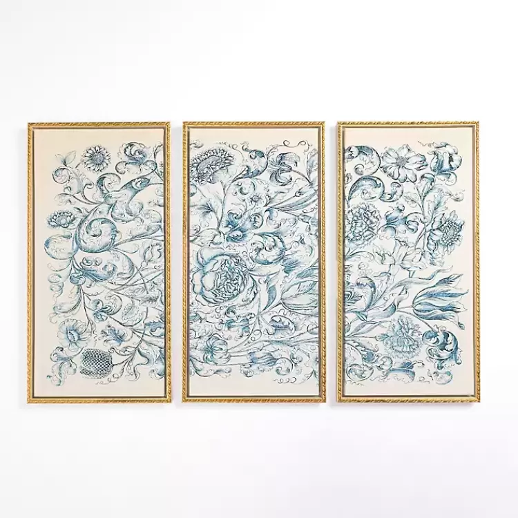 Navy Floral Framed Canvas Art Prints, Set of 3>Kirklands Home Shop