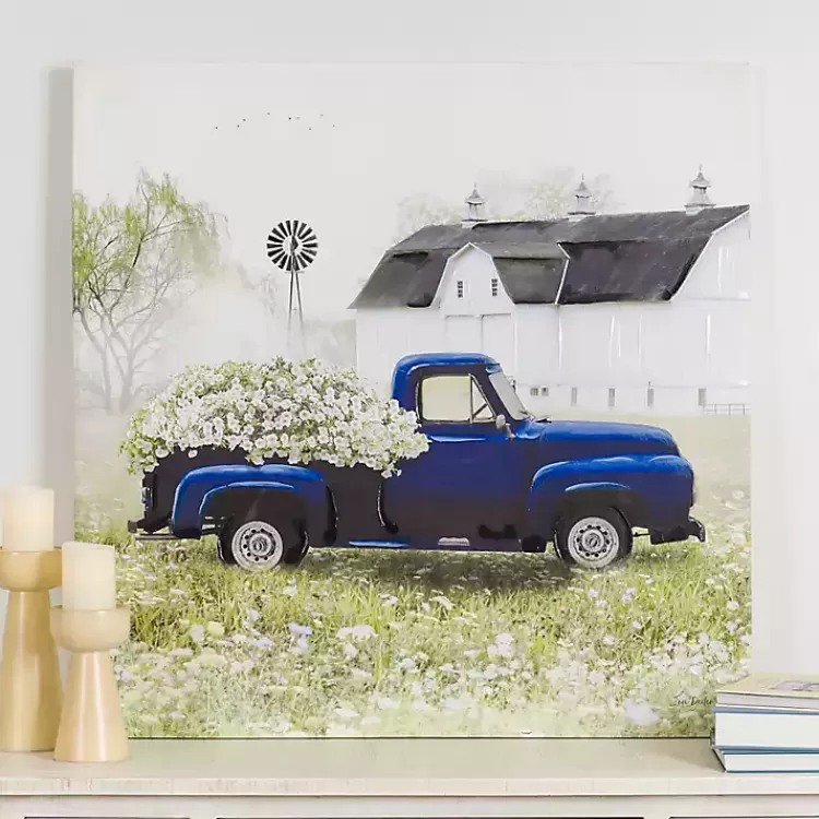 Navy Floral Pickup Truck Canvas Art Print>Kirklands Home Clearance