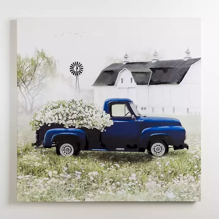 Navy Floral Pickup Truck Canvas Art Print>Kirklands Home Clearance