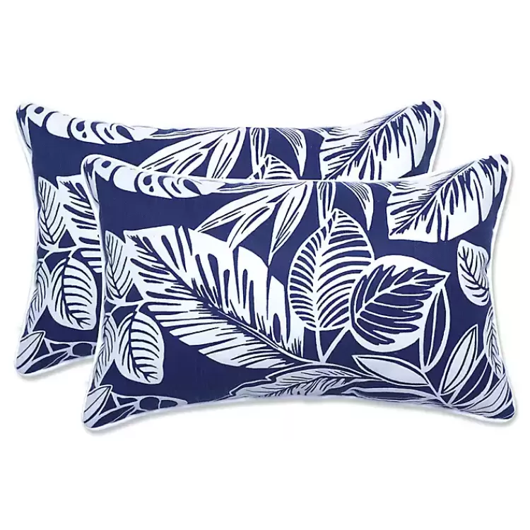 Navy Foliage 2-pc. Outdoor Lumbar Pillows, 18 in.>Kirklands Home Shop