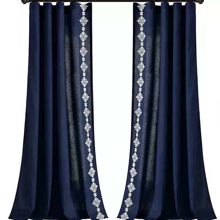 Navy Geometric Border Curtain Panel, 84 in.>Kirklands Home Clearance