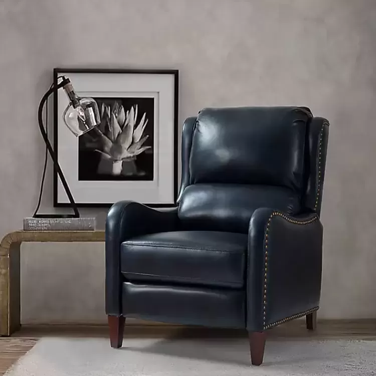 Navy Leather Nailhead Traditional Recliner>Kirklands Home Sale