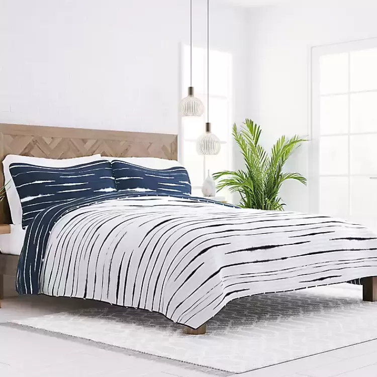 Navy Linear Reversible 3-pc. Queen Quilt Set>Kirklands Home New