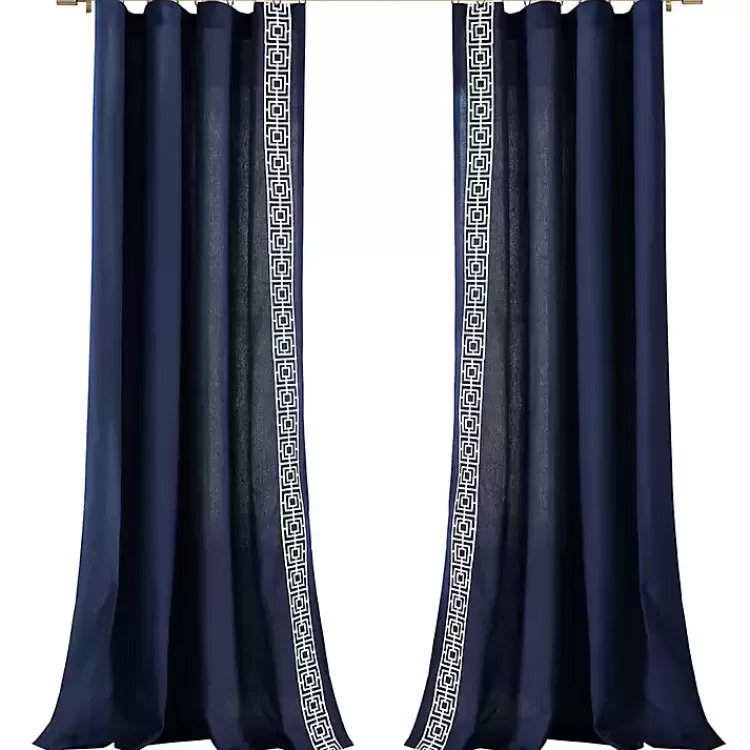 Navy Modern Square Border Curtain Panel, 84 in.>Kirklands Home Best