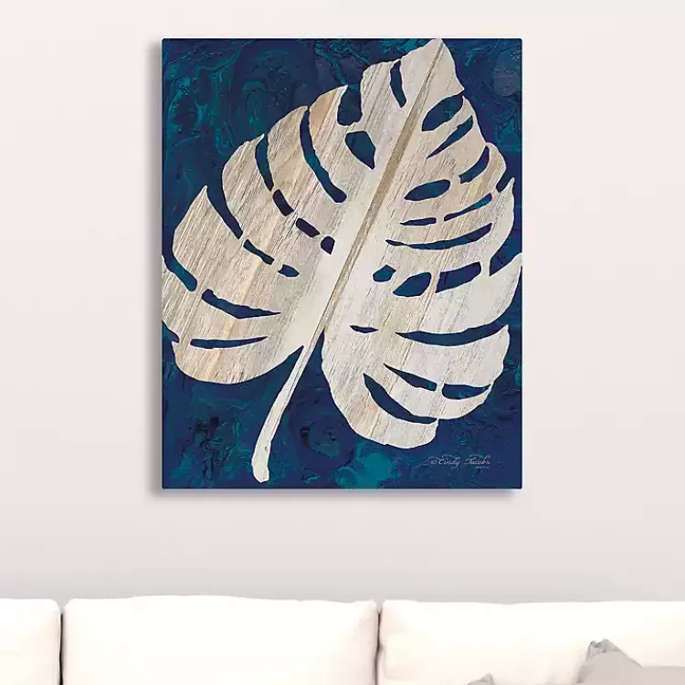 Navy Monstera Leaf Giclee Canvas Art Print>Kirklands Home Hot