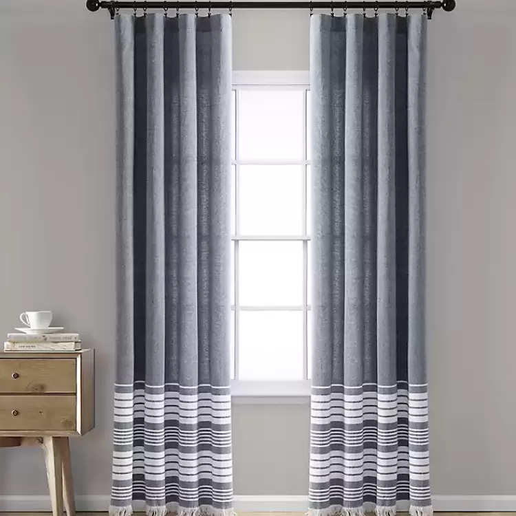 Navy Nantucket Fringe Curtain Panel Set, 84 in.>Kirklands Home Clearance