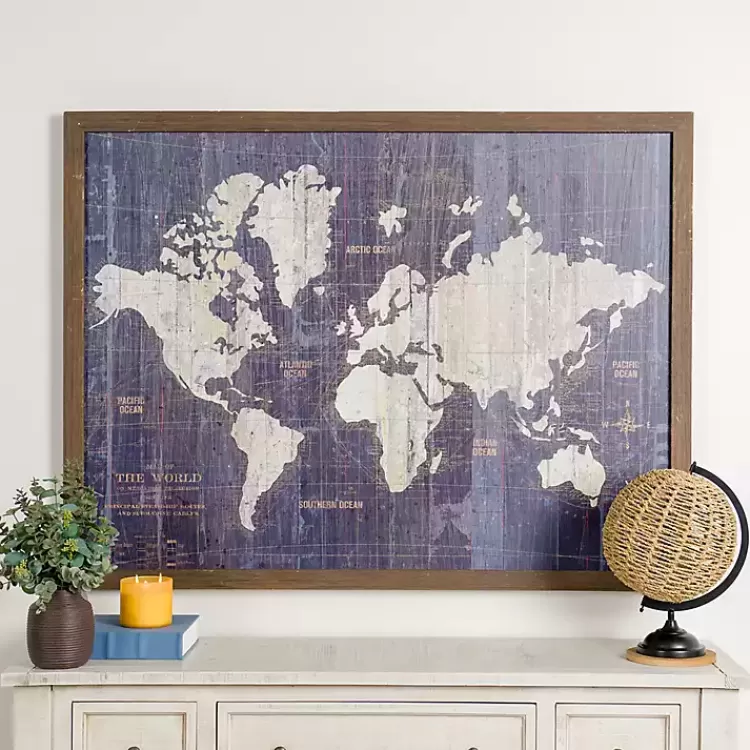 Navy Old World Map Framed Art Print>Kirklands Home Best