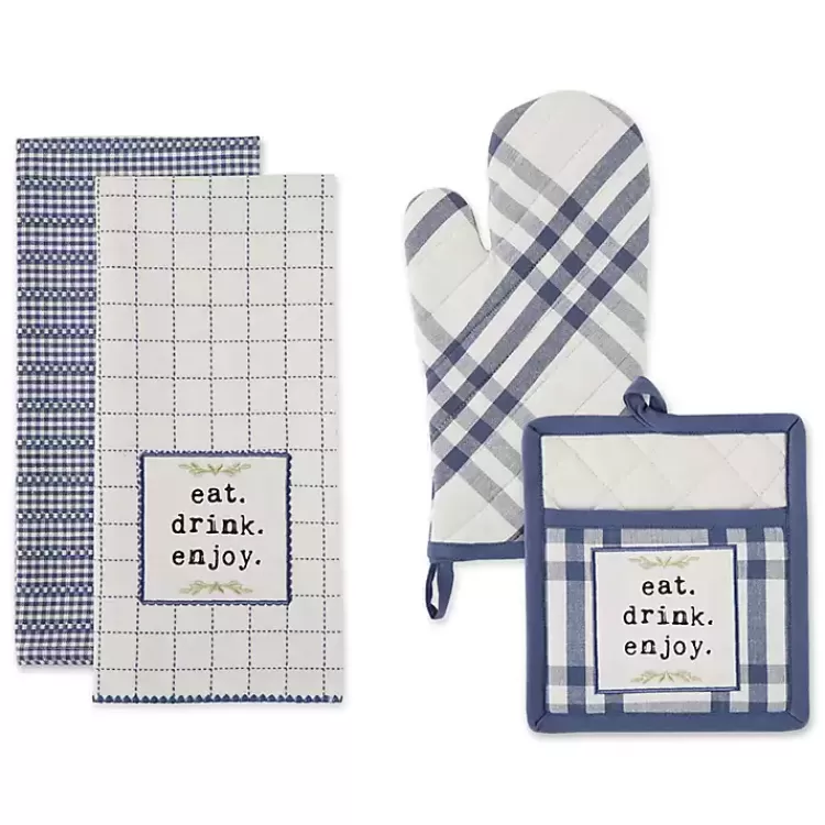 Navy Plaid Eat Drink Enjoy 4-pc. Dish Towel Set>Kirklands Home Cheap