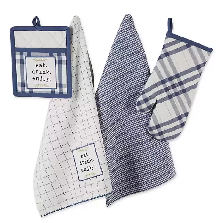 Navy Plaid Eat Drink Enjoy 4-pc. Dish Towel Set>Kirklands Home Cheap