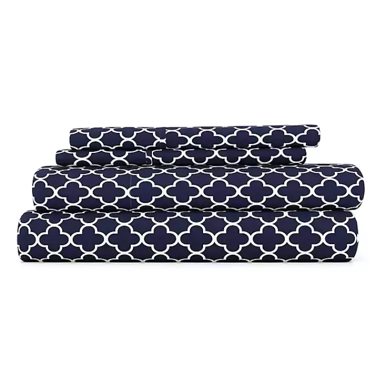 Navy Quatrefoil 4-pc. California King Sheet Set>Kirklands Home Hot