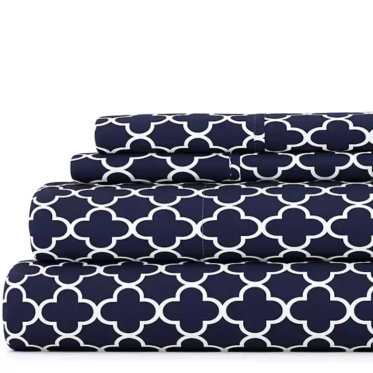 Navy Quatrefoil 4-pc. California King Sheet Set>Kirklands Home Hot