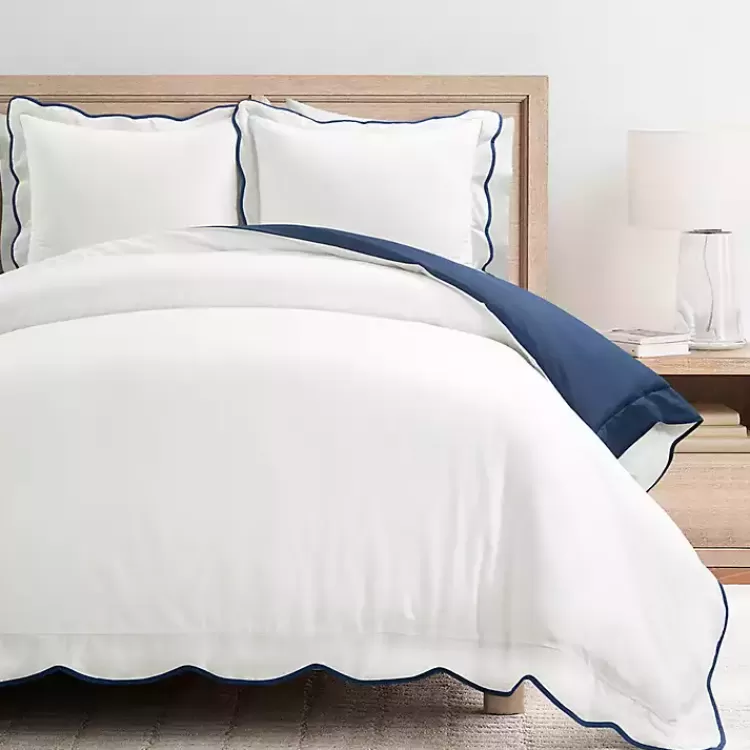 Navy Scallop Edge 3-pc. Full/Queen Duvet Cover Set>Kirklands Home Hot