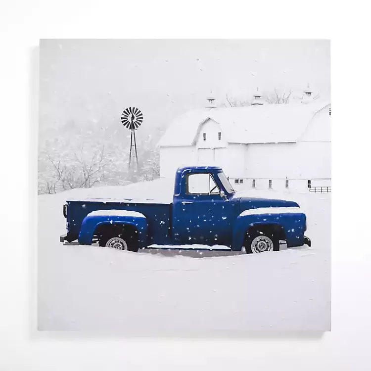 Navy Snowy Pickup Truck Canvas Art Print>Kirklands Home New