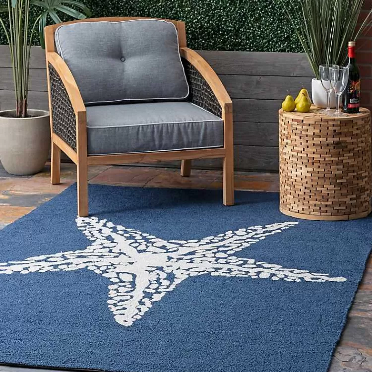 Navy Starfish Hooked Indoor/Outdoor Area Rug, 5x8>Kirklands Home Online