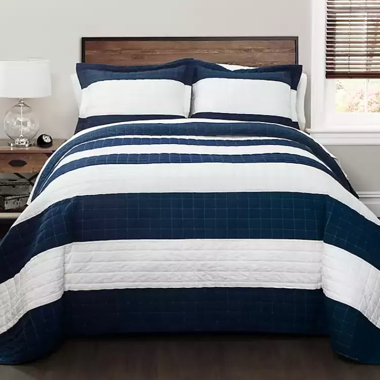 Navy Stripe 3-pc. Full/Queen Quilt Set>Kirklands Home Online