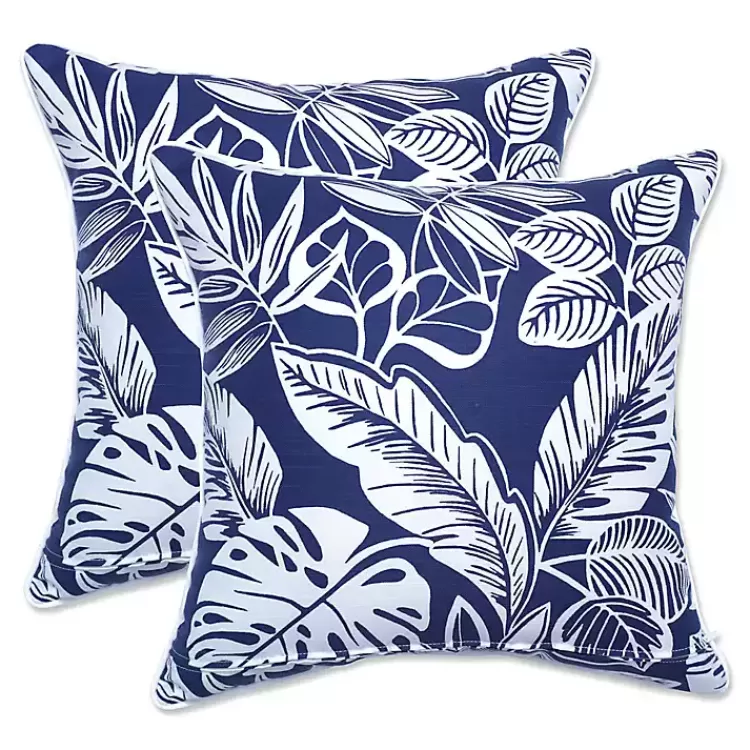 Navy Tropical Foliage 2-pc. Outdoor Pillows>Kirklands Home Best Sale