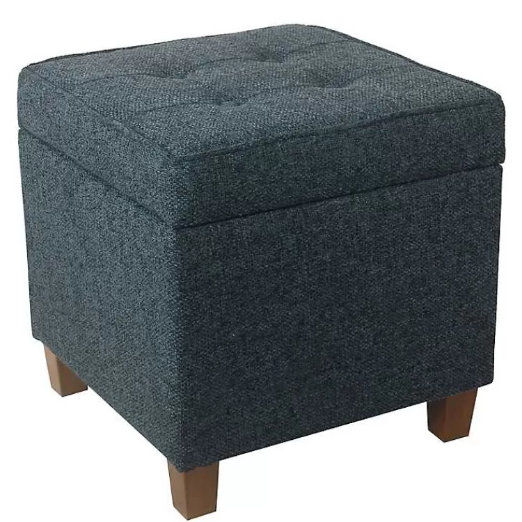 Navy Tufted Upholstered Storage Ottoman>Kirklands Home Cheap
