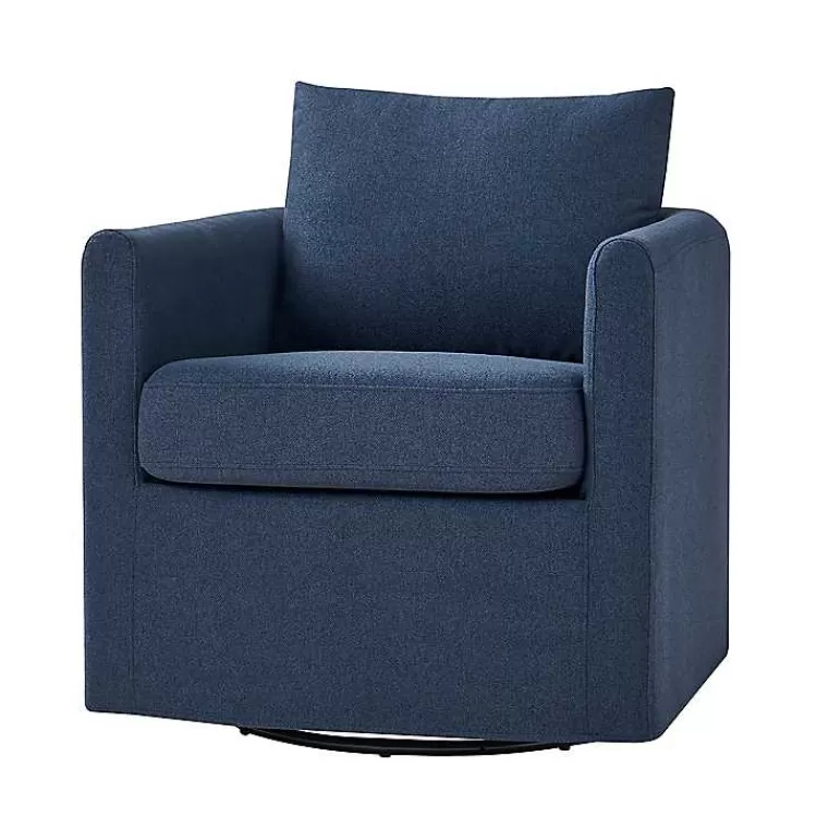 Navy Upholstered Vasser Slipcover Swivel Chair>Kirklands Home Clearance