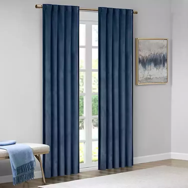 Navy Velvet Greta Curtain Panel Set, 95 in.>Kirklands Home Store