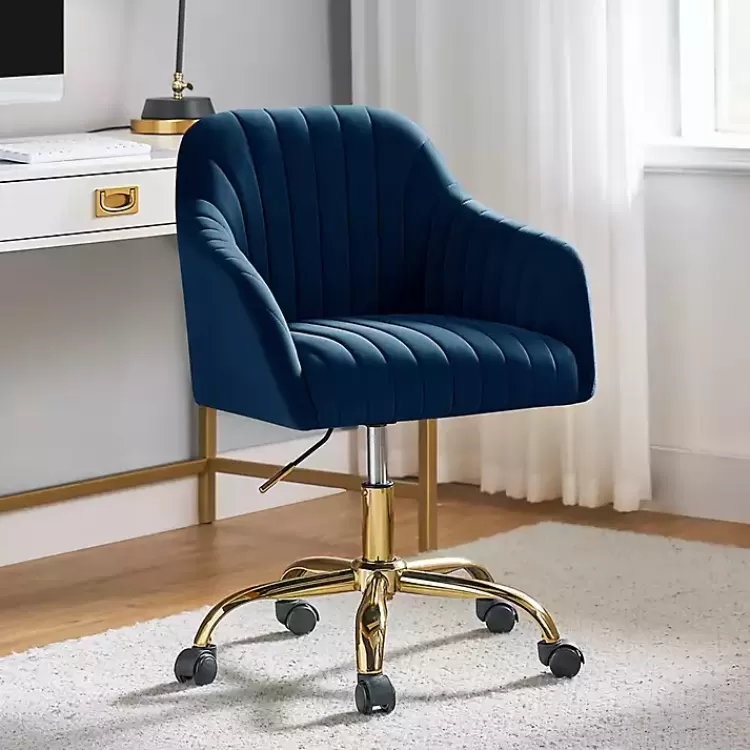 Navy Velvet Swivel Jacyln Office Chair>Kirklands Home Clearance