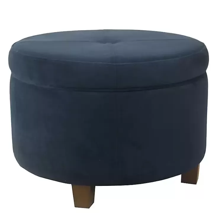 Navy Velvet Upholstered Round Storage Ottoman>Kirklands Home Shop