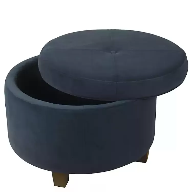 Navy Velvet Upholstered Round Storage Ottoman>Kirklands Home Shop