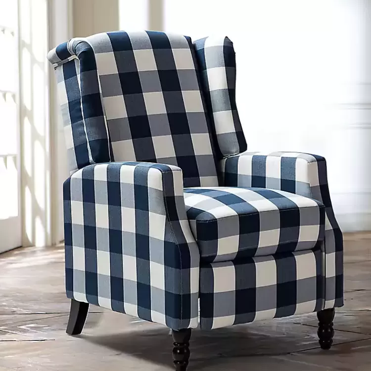 Navy Windowpane Plaid Recliner>Kirklands Home Flash Sale