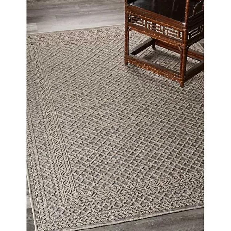 Neutral Bordered Lattice Outdoor Area Rug, 5x7>Kirklands Home Clearance