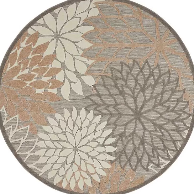 Neutral Floral Burst Outdoor Round Area Rug, 5 ft.>Kirklands Home Store
