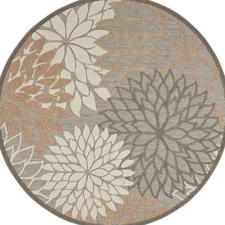 Neutral Floral Burst Outdoor Round Area Rug, 7 ft.>Kirklands Home Store