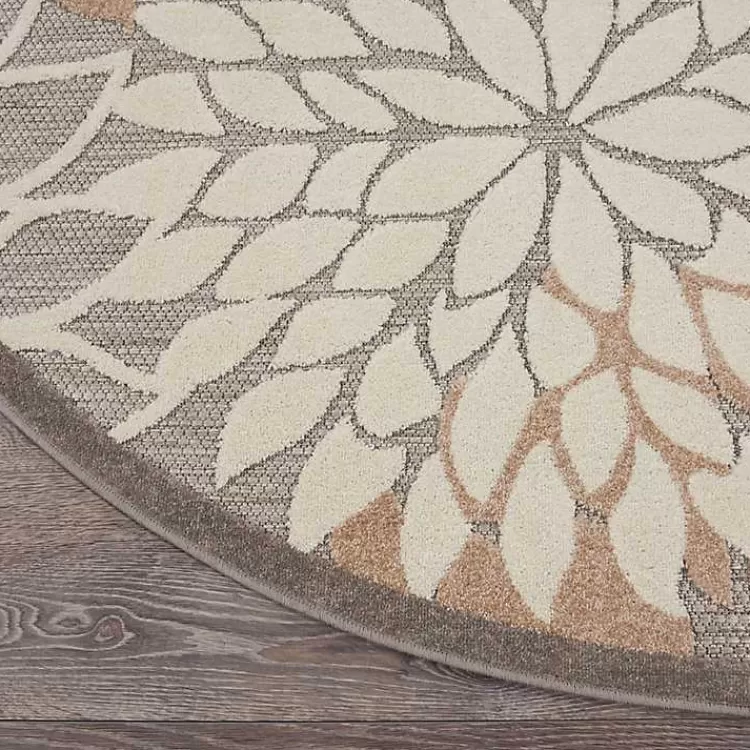 Neutral Floral Burst Outdoor Round Area Rug, 5 ft.>Kirklands Home Store