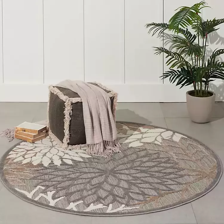 Neutral Floral Burst Outdoor Round Area Rug, 5 ft.>Kirklands Home Store