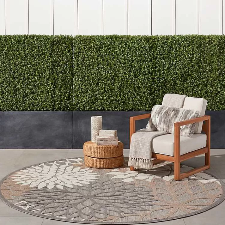 Neutral Floral Burst Outdoor Round Area Rug, 7 ft.>Kirklands Home Store