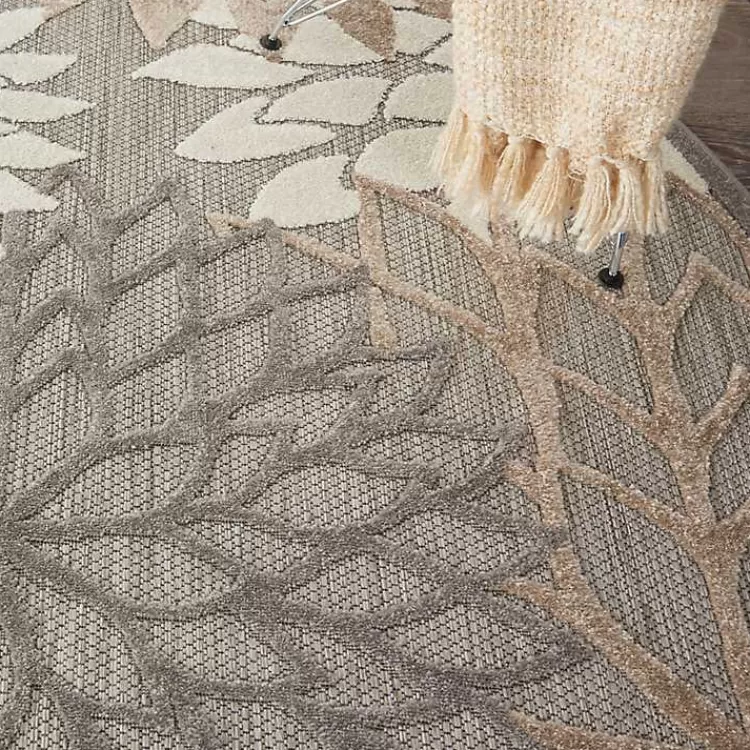 Neutral Floral Burst Outdoor Round Area Rug, 5 ft.>Kirklands Home Store