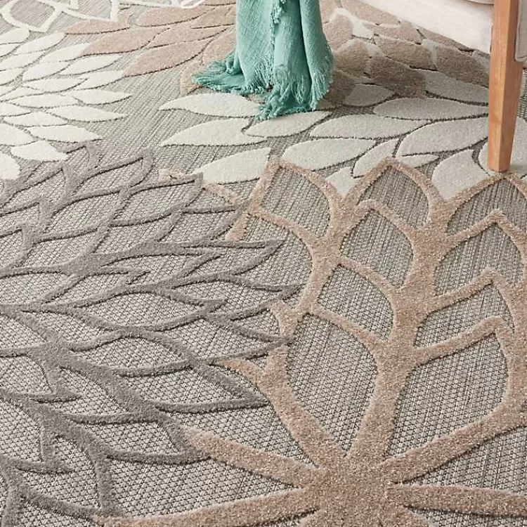 Neutral Floral Burst Outdoor Round Area Rug, 7 ft.>Kirklands Home Store