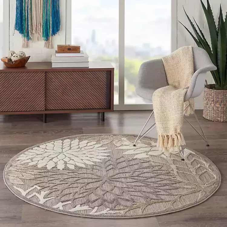 Neutral Floral Burst Outdoor Round Area Rug, 5 ft.>Kirklands Home Store
