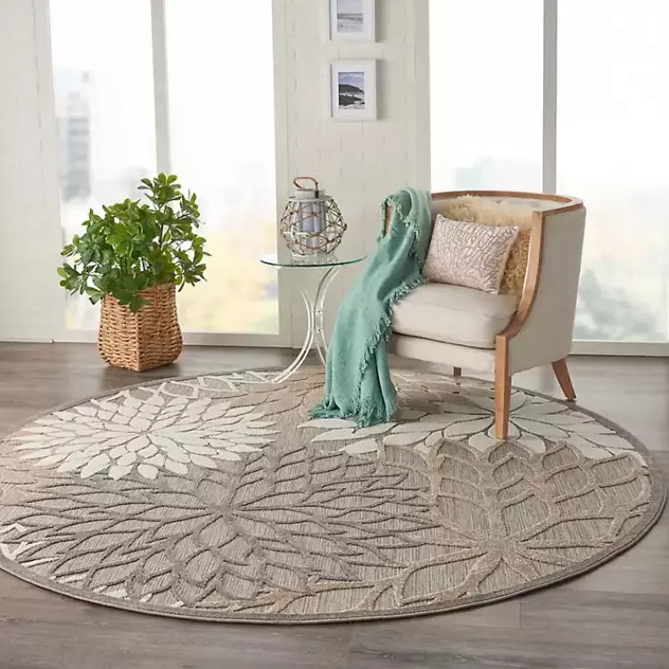 Neutral Floral Burst Outdoor Round Area Rug, 7 ft.>Kirklands Home Store