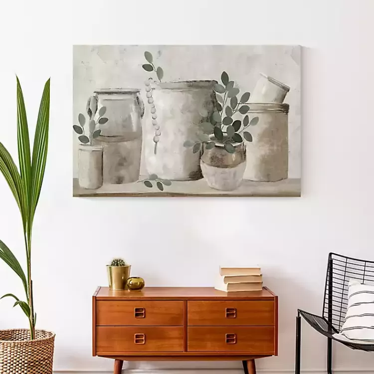 neutral_greenery_pottery_canvas_art_print_3.webp Neutral Greenery Pottery Canvas Art Print>Kirklands Home Fashion