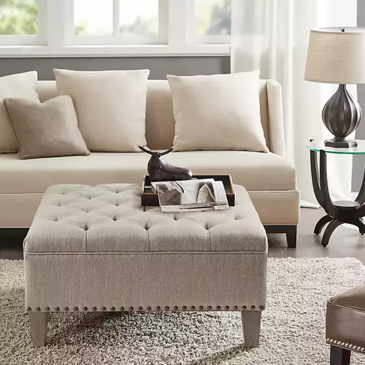 Oatmeal Tufted Square Ottoman>Kirklands Home Hot