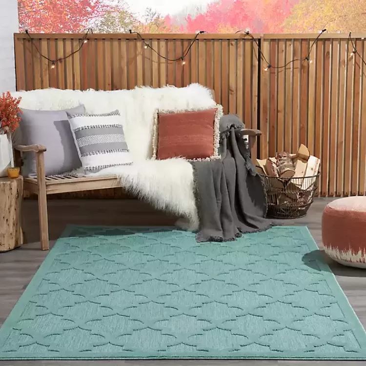 Ocean Aqua Trellis Outdoor Area Rug, 4x6>Kirklands Home Clearance