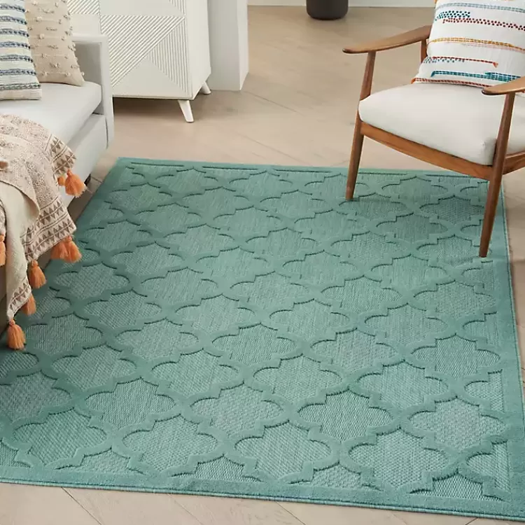 ocean_aqua_trellis_outdoor_area_rug_x_5.webp Ocean Aqua Trellis Outdoor Area Rug, 4x6>Kirklands Home Clearance