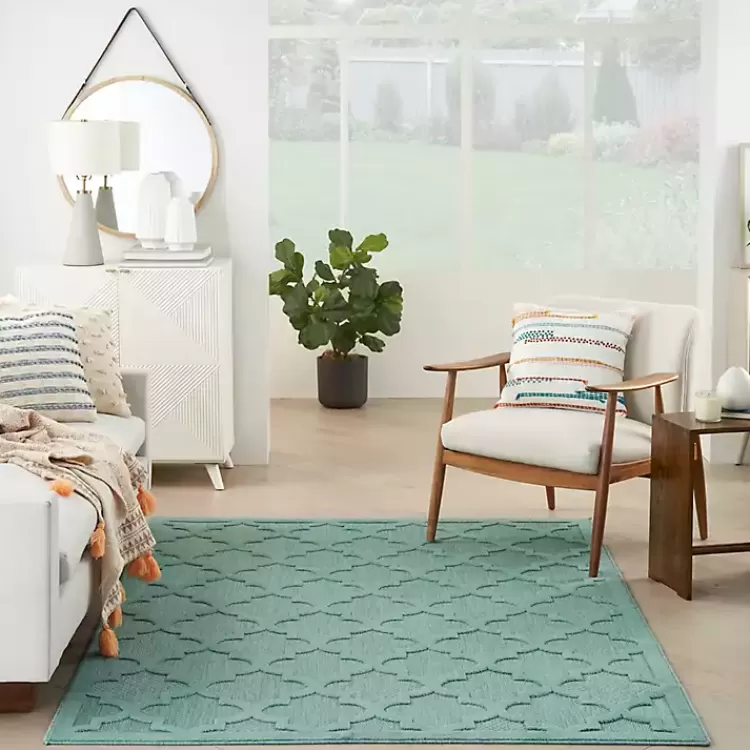 ocean_aqua_trellis_outdoor_area_rug_x_7.webp Ocean Aqua Trellis Outdoor Area Rug, 4x6>Kirklands Home Clearance
