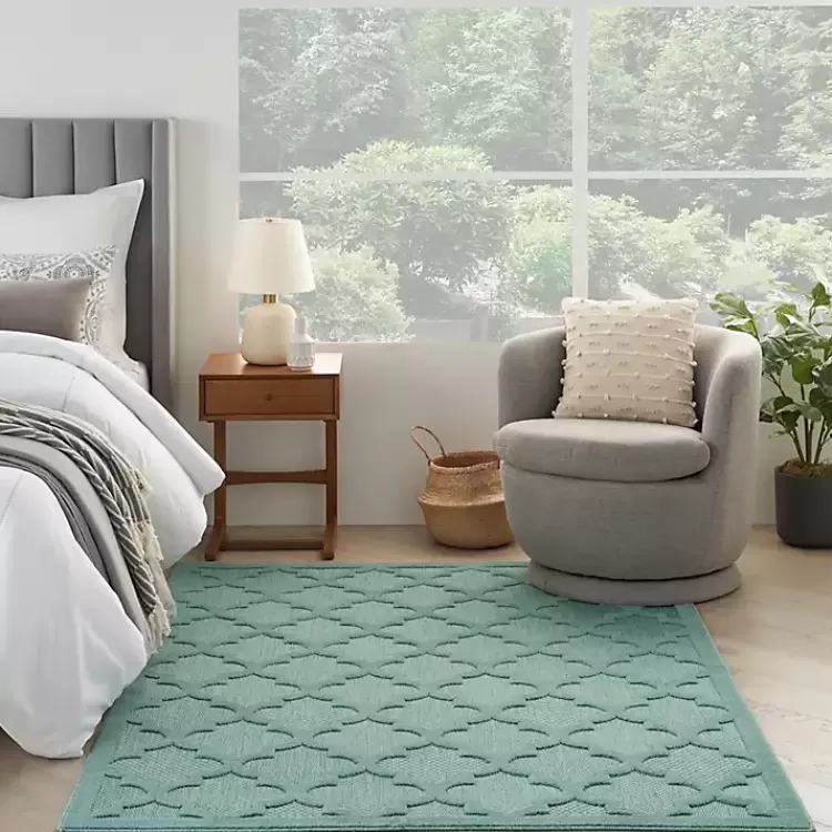 ocean_aqua_trellis_outdoor_area_rug_x_8.webp Ocean Aqua Trellis Outdoor Area Rug, 4x6>Kirklands Home Clearance