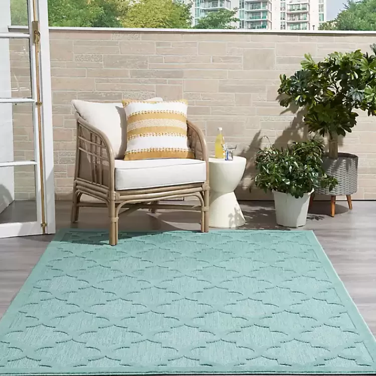 ocean_aqua_trellis_outdoor_area_rug_x_9.webp Ocean Aqua Trellis Outdoor Area Rug, 4x6>Kirklands Home Clearance