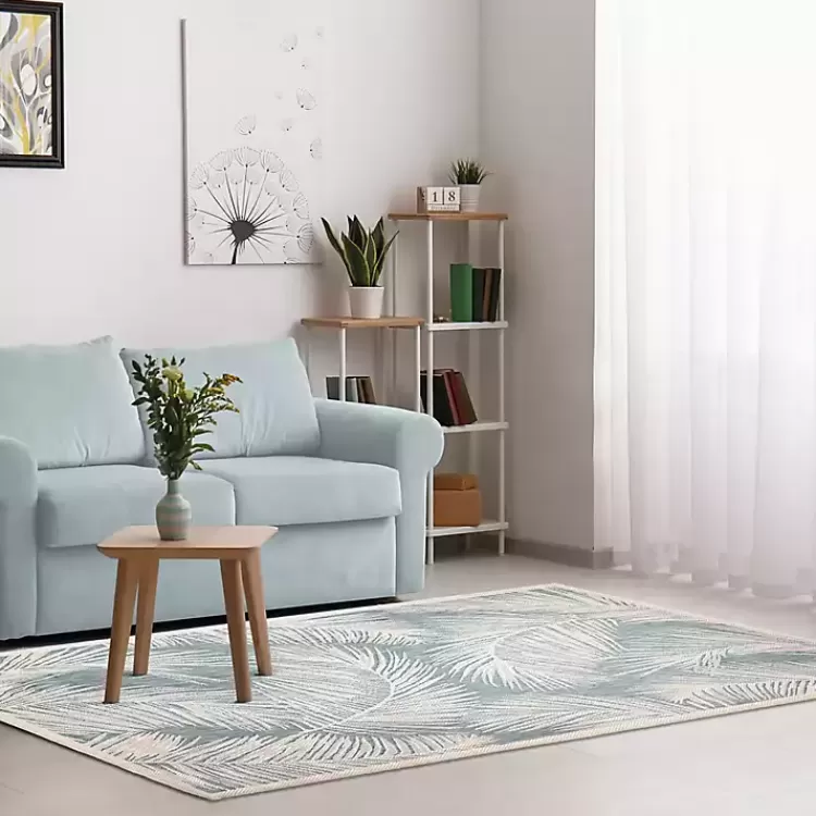 Ocean Blue Palm Leaves Outdoor Area Rug, 6x9>Kirklands Home Fashion